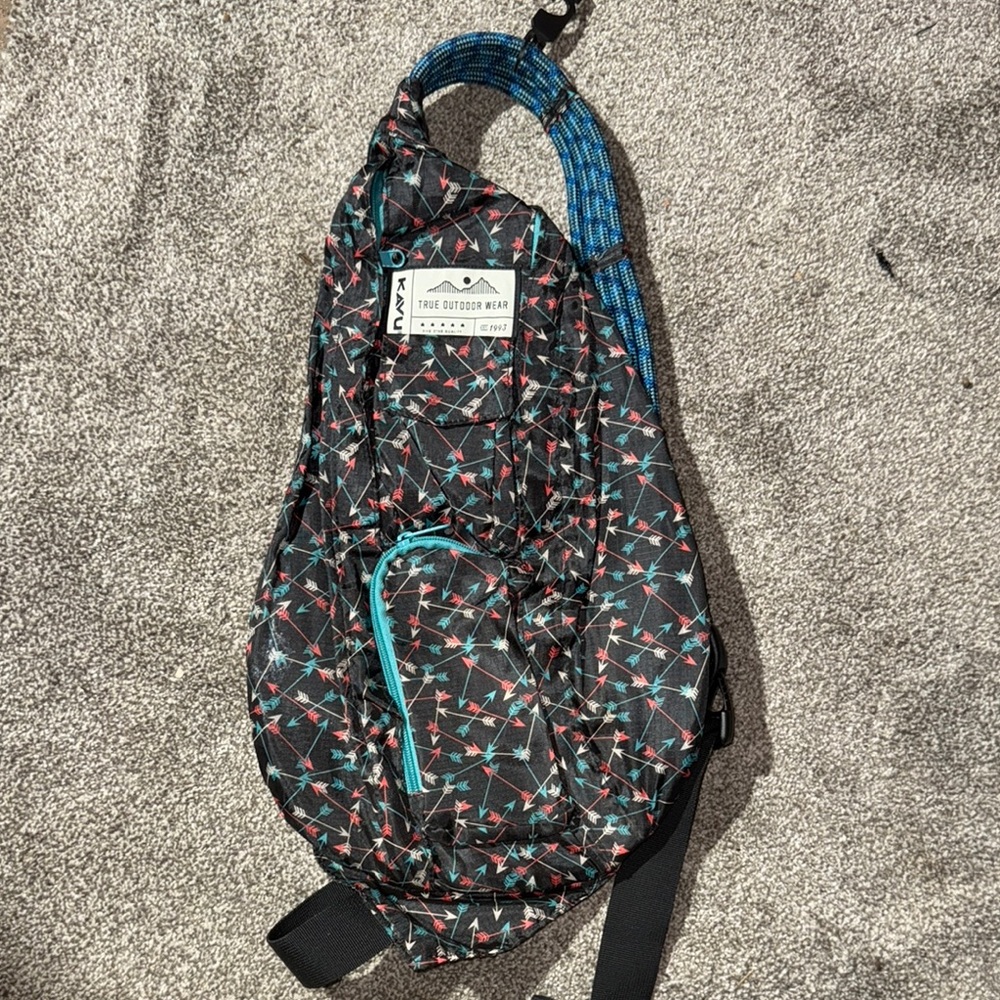 Kavu Black and Blue Crossbody Bag with Playful Pattern